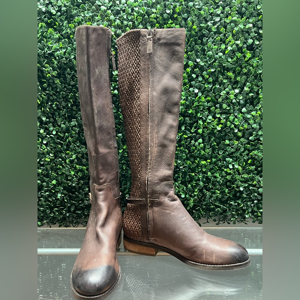 Cole Haan Isabel Stretch Leather Chestnut Brown Riding Knee High Boots W15605 - Picture 4 of 9